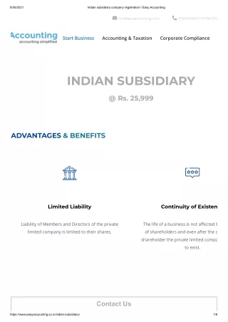 Indian subsidiary company registration I Easy Accounting