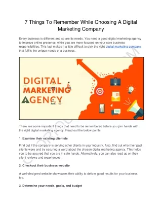 7 Things To Remember While Choosing A Digital Marketing Company