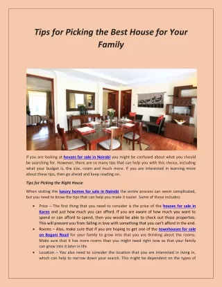 Tips for Picking the Best House for Your Family