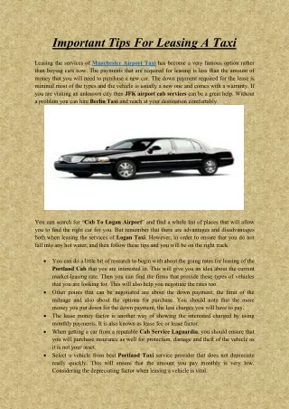 important tips for leasing a taxi