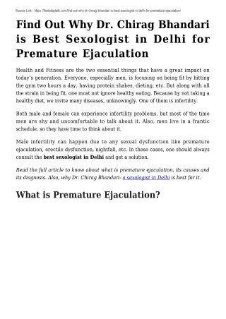 Find Out Why Dr. Chirag Bhandari is Best Sexologist in Delhi for Premature Ejaculation (1)