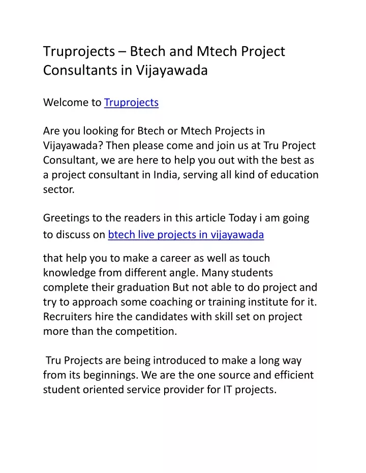 truprojects btech and mtech project consultants in vijayawada