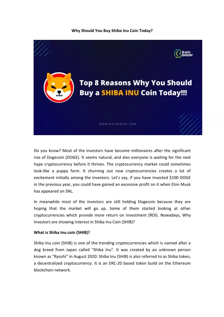 why should you buy shiba inu coin today