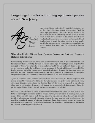 Forget legal hurdles with filling up divorce papers served New Jersey