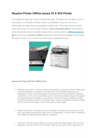 Resolve Printer Offline Issues Of A Wifi Printer