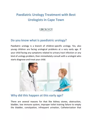 Paediatric Urology Treatment with Best Urologists in Cape Town