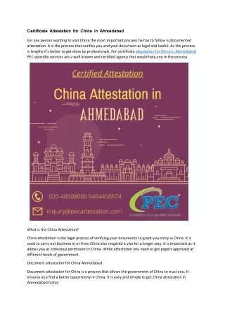 Certificate Attestation for China in Ahmedabad