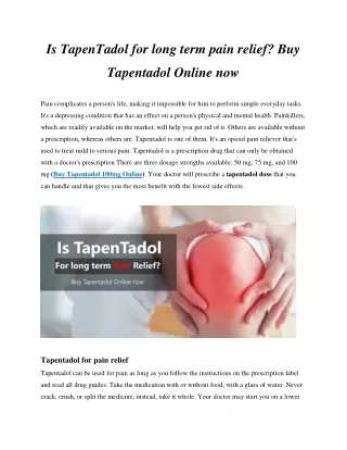 Is TapenTadol for long term pain relief? Buy Tapentadol Online now