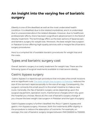 an insight into the varying fee of bariatric