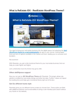 What is ReEstate IDX RealEstate WordPress Theme