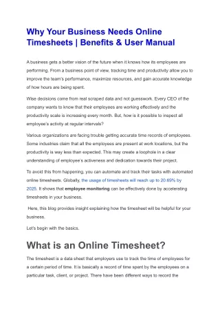 Why Your Business Needs Online Timesheets _ Benefits & User Manual