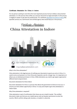 Certificate Attestation for China in Indore