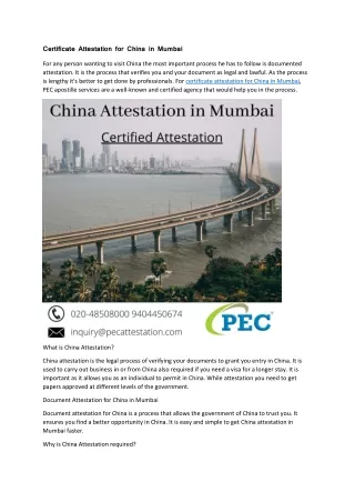 Certificate attestation for China in Mumbai