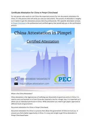 Certificate Attestation for China in Pimpri Chinchwa