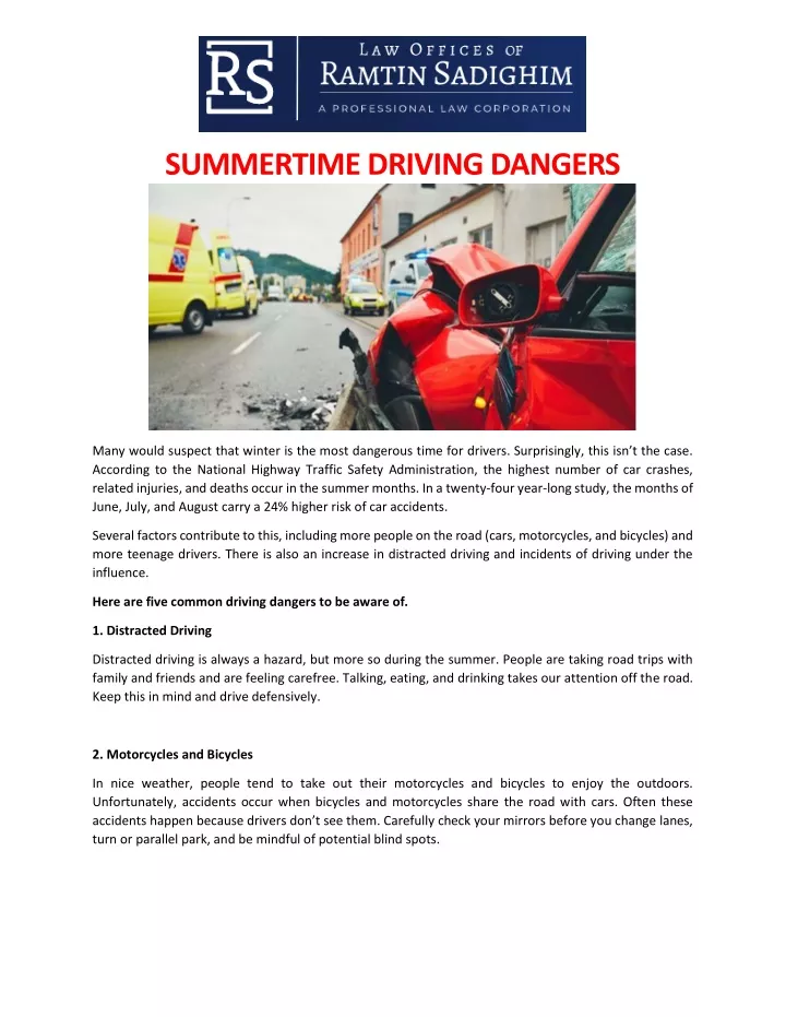 summertime driving dangers