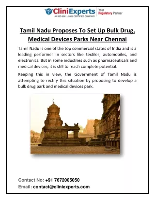 Tamil Nadu Proposes To Set Up Bulk Drug, Medical Devices Parks Near Chennai