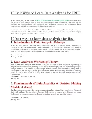 10 Best Ways to Learn Data Analytics for FREE