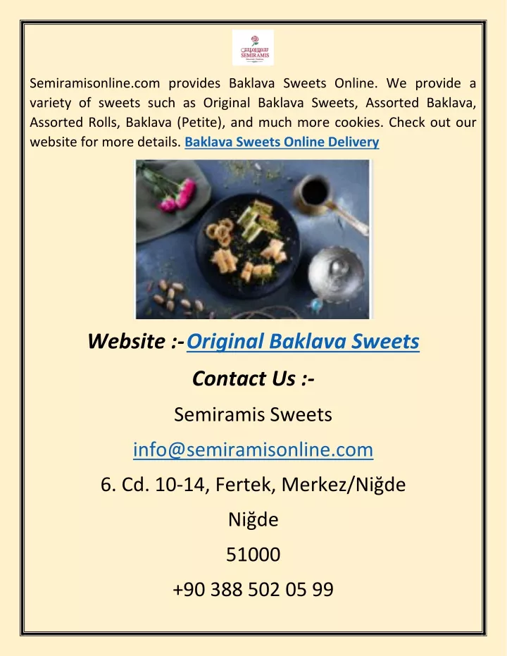 semiramisonline com provides baklava sweets