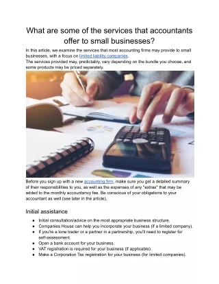 What are some of the services that accountants offer to small businesses