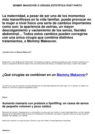 MOMMY MAKEOVER O CIRUGÍA ESTETÉTICA POST PARTO