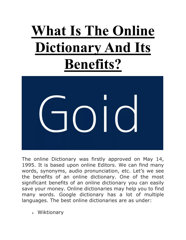 what is the online dictionary and its benefits