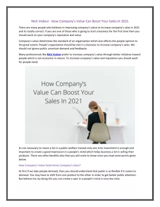 Nick Vedovi - How Company’s Value Can Boost Your Sales In 2021