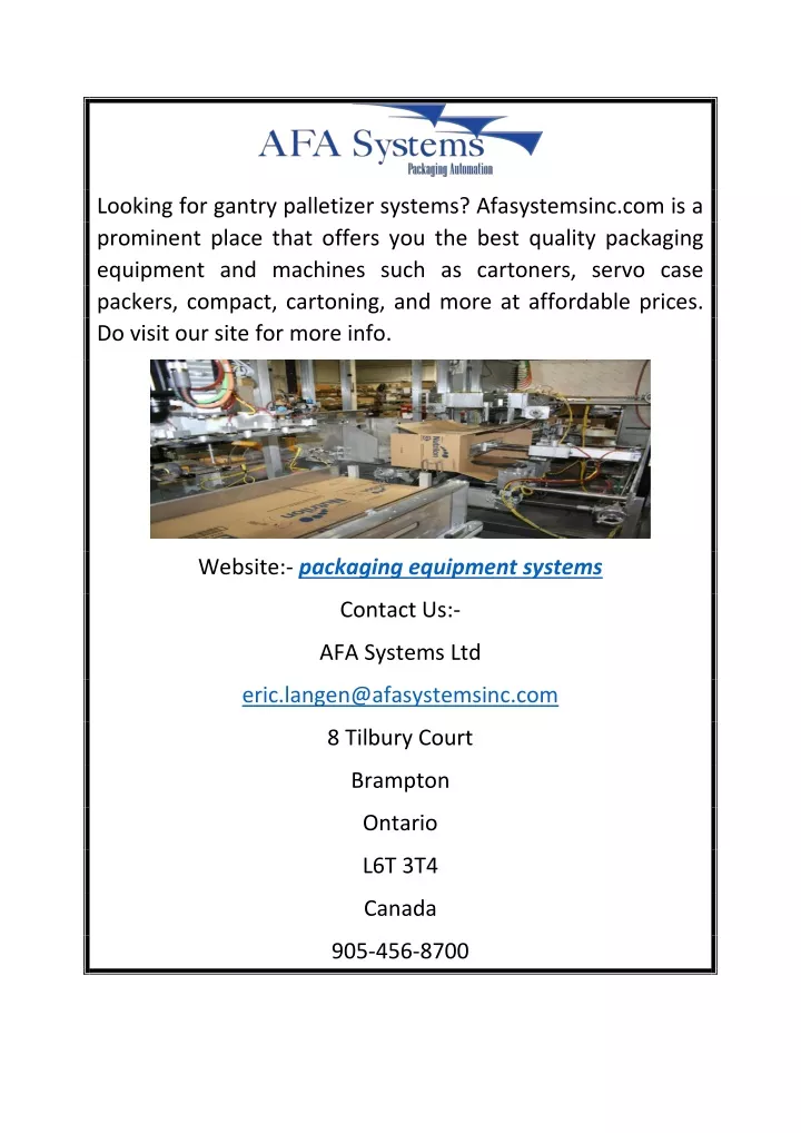 looking for gantry palletizer systems