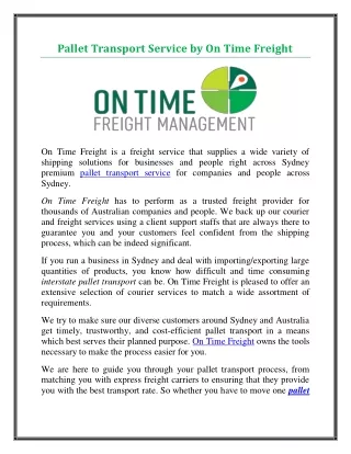 pallet transport service by on time freight