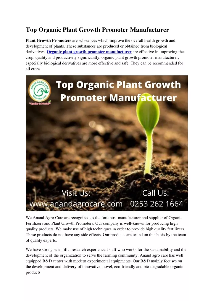 top organic plant growth promoter manufacturer