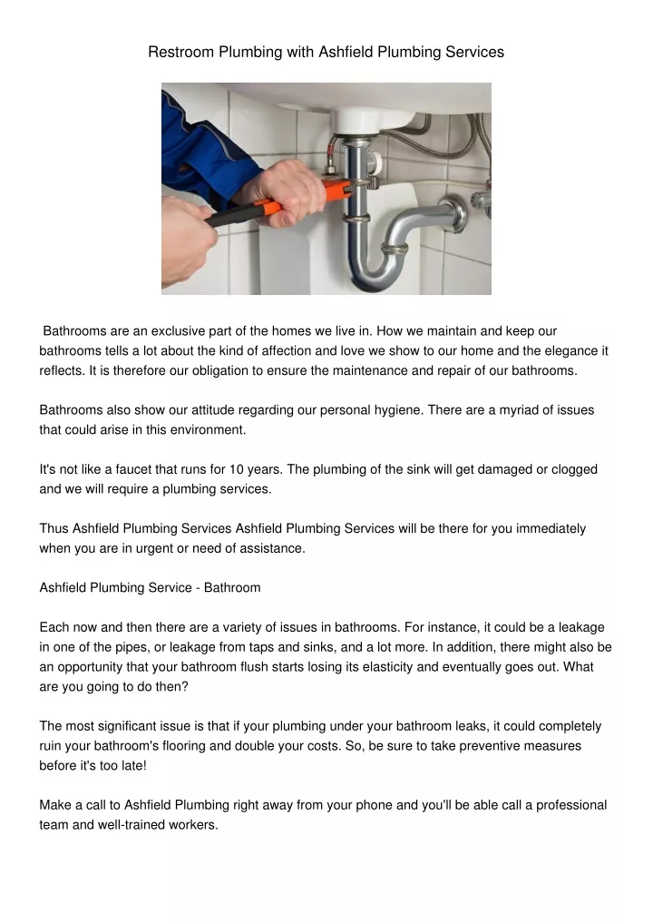 restroom plumbing with ashfield plumbing services
