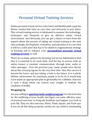 Personal Virtual Training Services