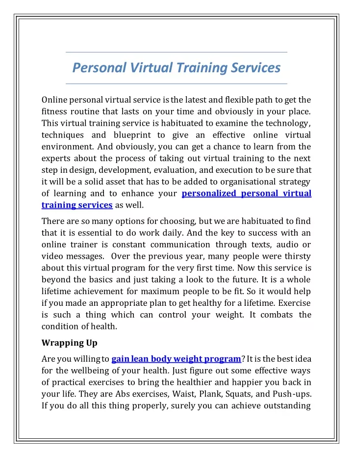 personal virtual training services
