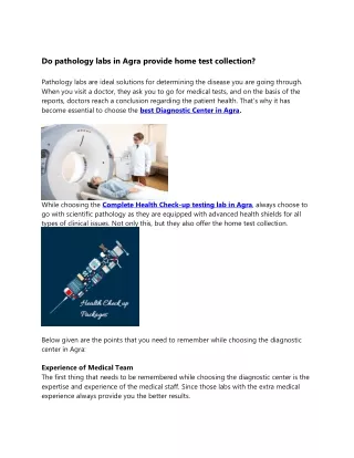 Do pathology labs in Agra provide home test collection