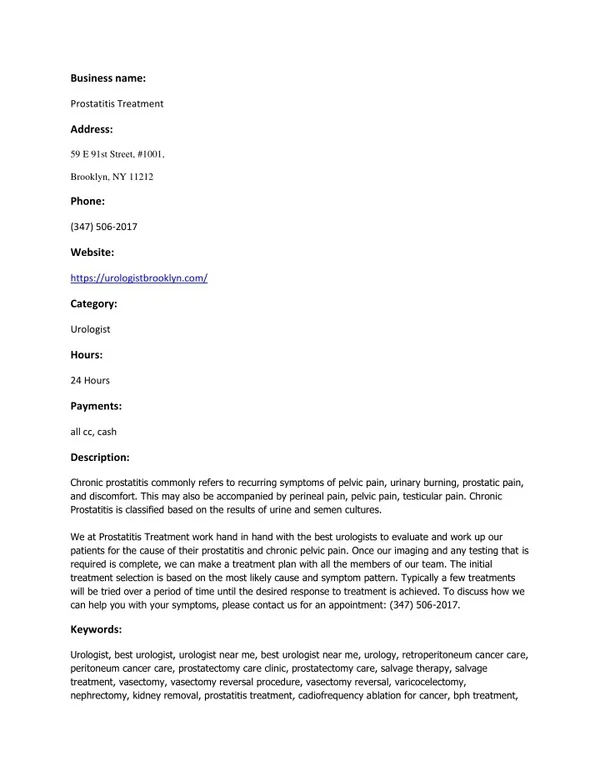 Prostatitis Treatment
