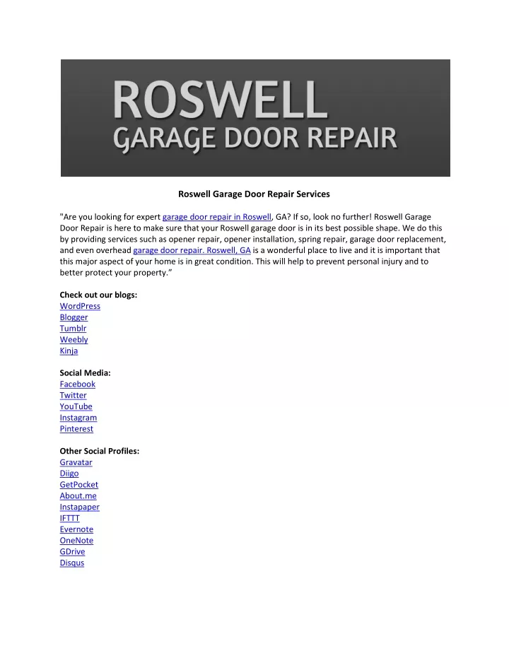 roswell garage door repair services