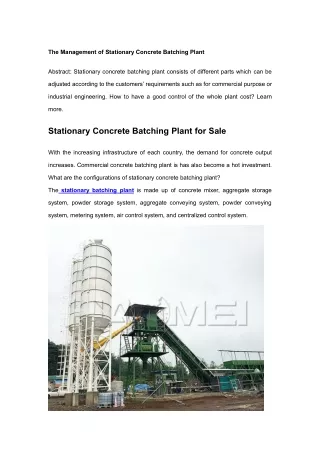 the management of stationary concrete batching