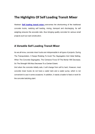 the highlights of self loading transit mixer