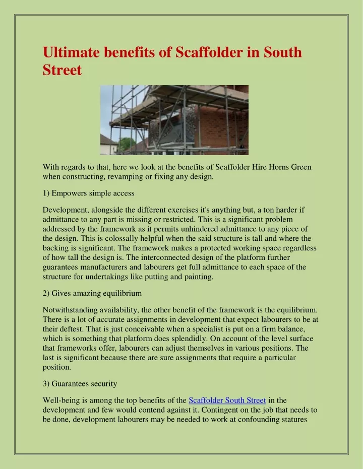 ultimate benefits of scaffolder in south street