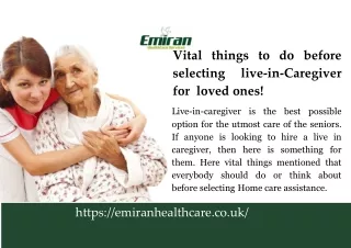vital things to do before selecting live in caregiver for loved ones