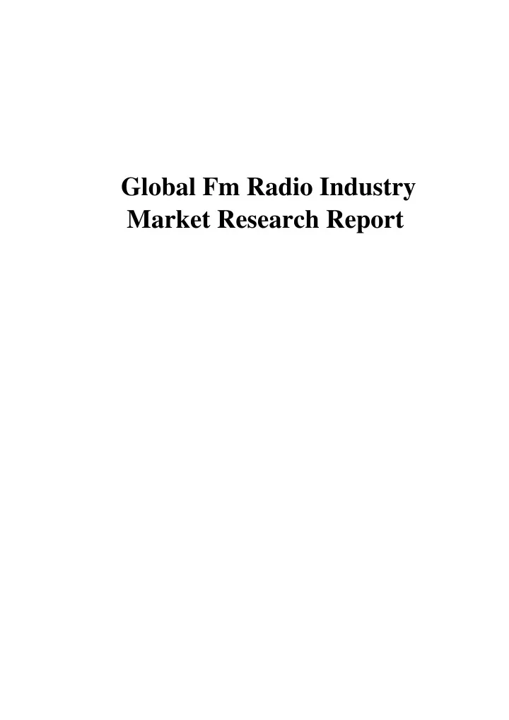 global fm radio industry market research report