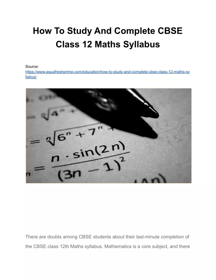 how to study and complete cbse class 12 maths