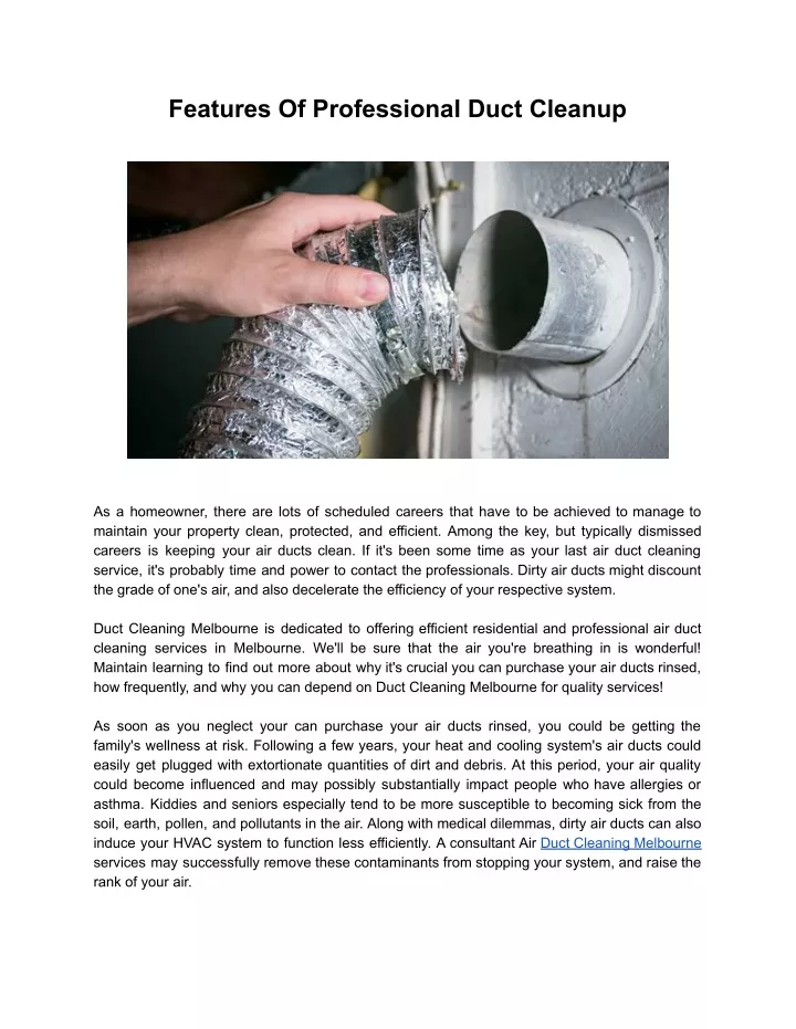 features of professional duct cleanup