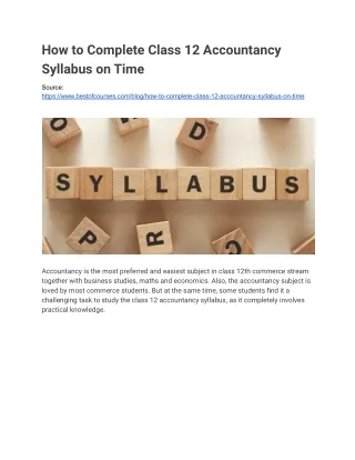 How to Complete Class 12 Accountancy Syllabus on Time