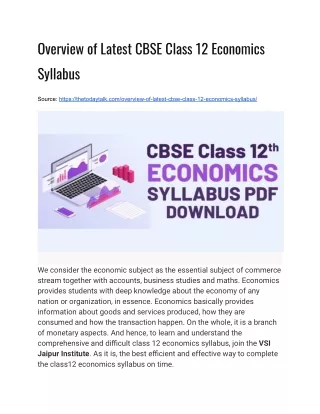 Overview of Latest CBSE Class 12 Economics Syllabus