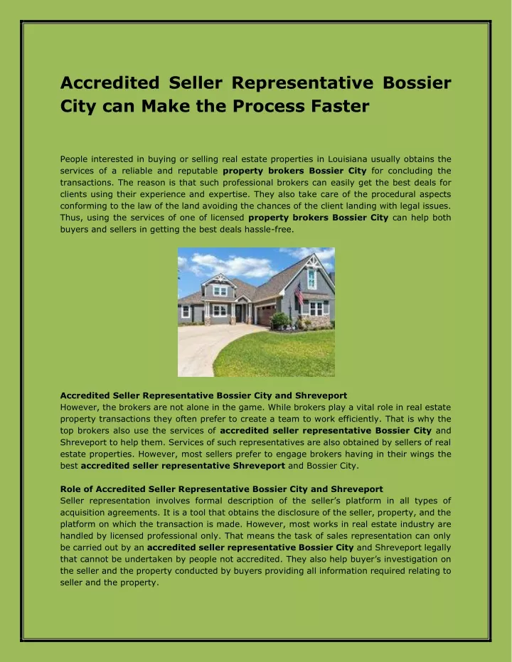 accredited seller representative bossier city