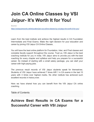 Join CA Online Classes by VSI Jaipur- It’s Worth It for You