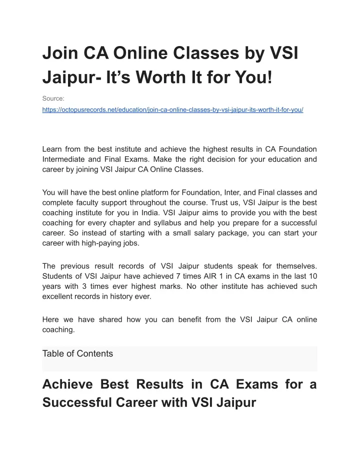 join ca online classes by vsi jaipur it s worth