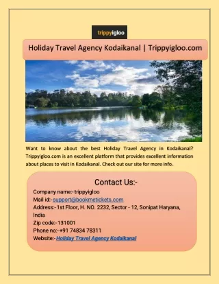 Holiday Travel Agency Kodaikanal  Trippyigloo.com