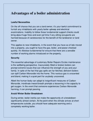 advantages of a boiler administration