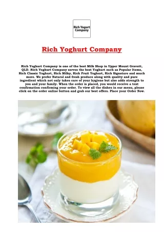 5% Off - Rich Yoghurt Company Menu Upper Mount Gravatt, QLD
